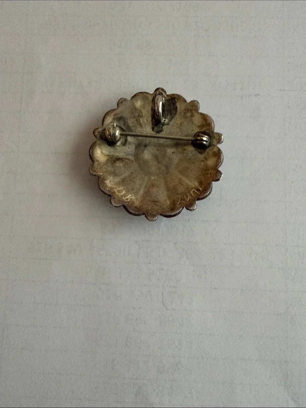 Vintage signed Zuni green turquoise cluster sterling silver brooch/pendant. - Picture 2 of 3